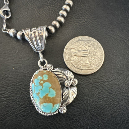 Mens Blue Turquoise#8 Pendant Navajo Sterling Silver Necklace 18086