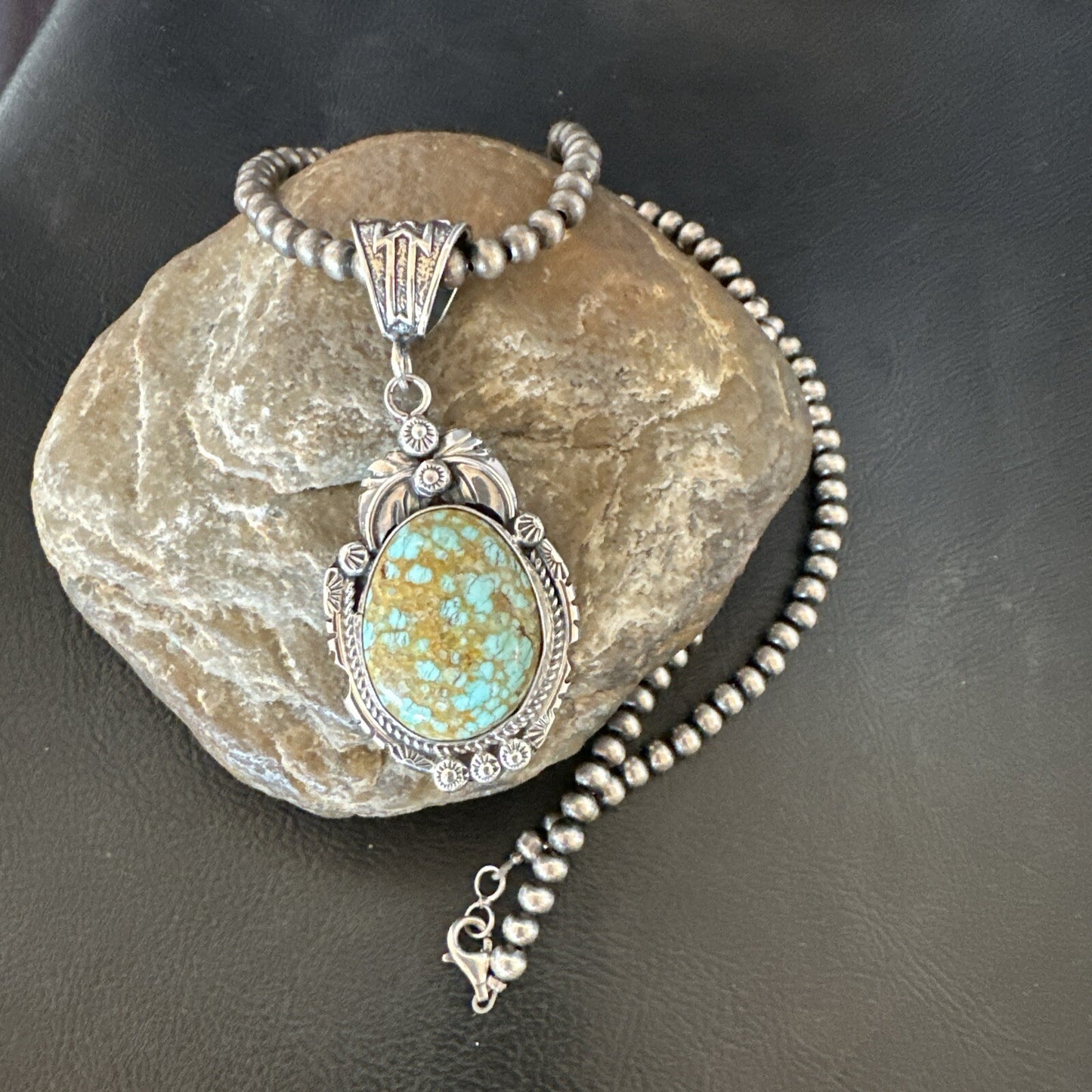 Mens Blue Turquoise#8 Pendant Navajo Sterling Silver Necklace 18078