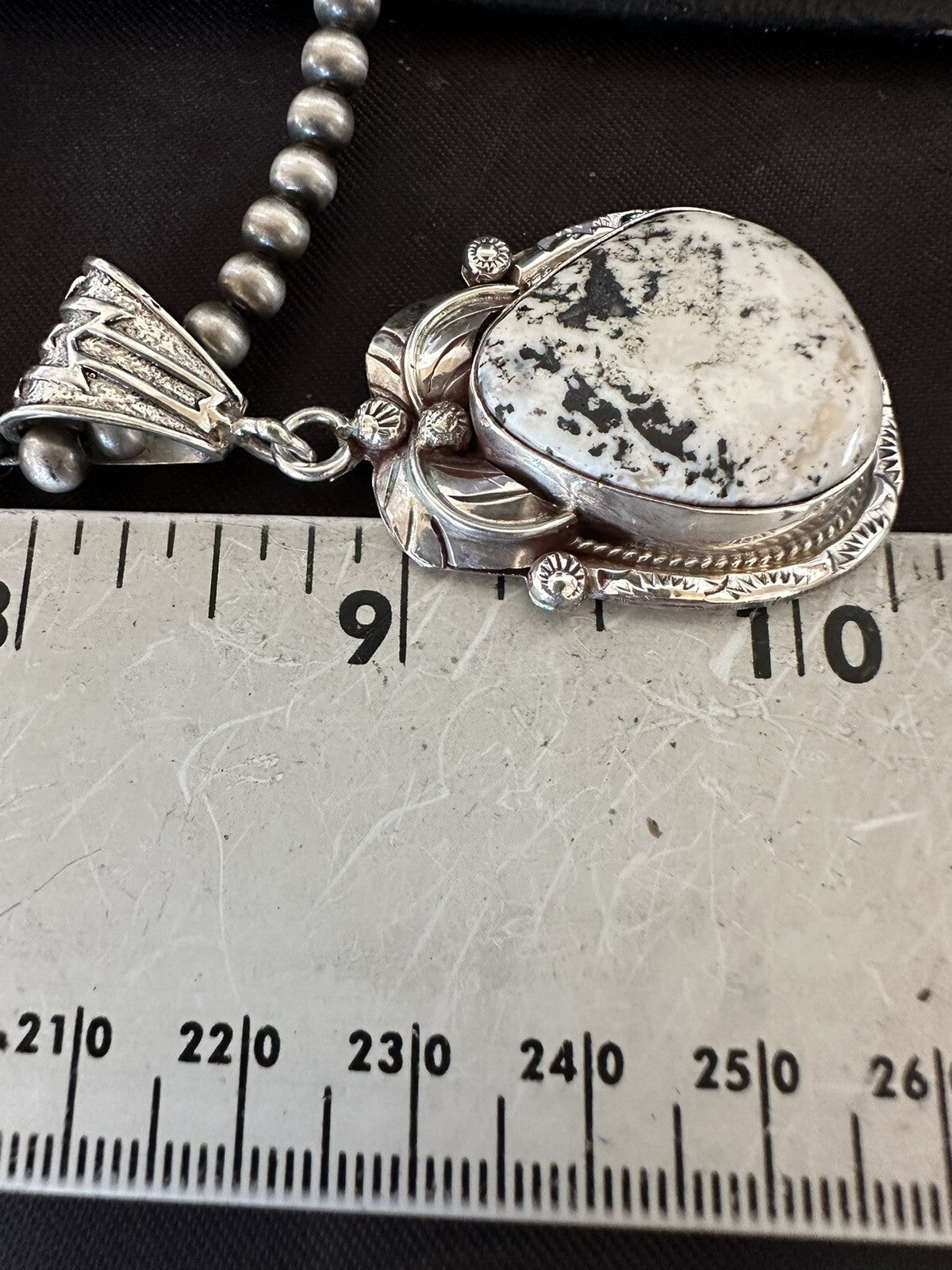 Mens White Buffalo Turquoise Pendant Sterling Silver Beads Necklace 18311