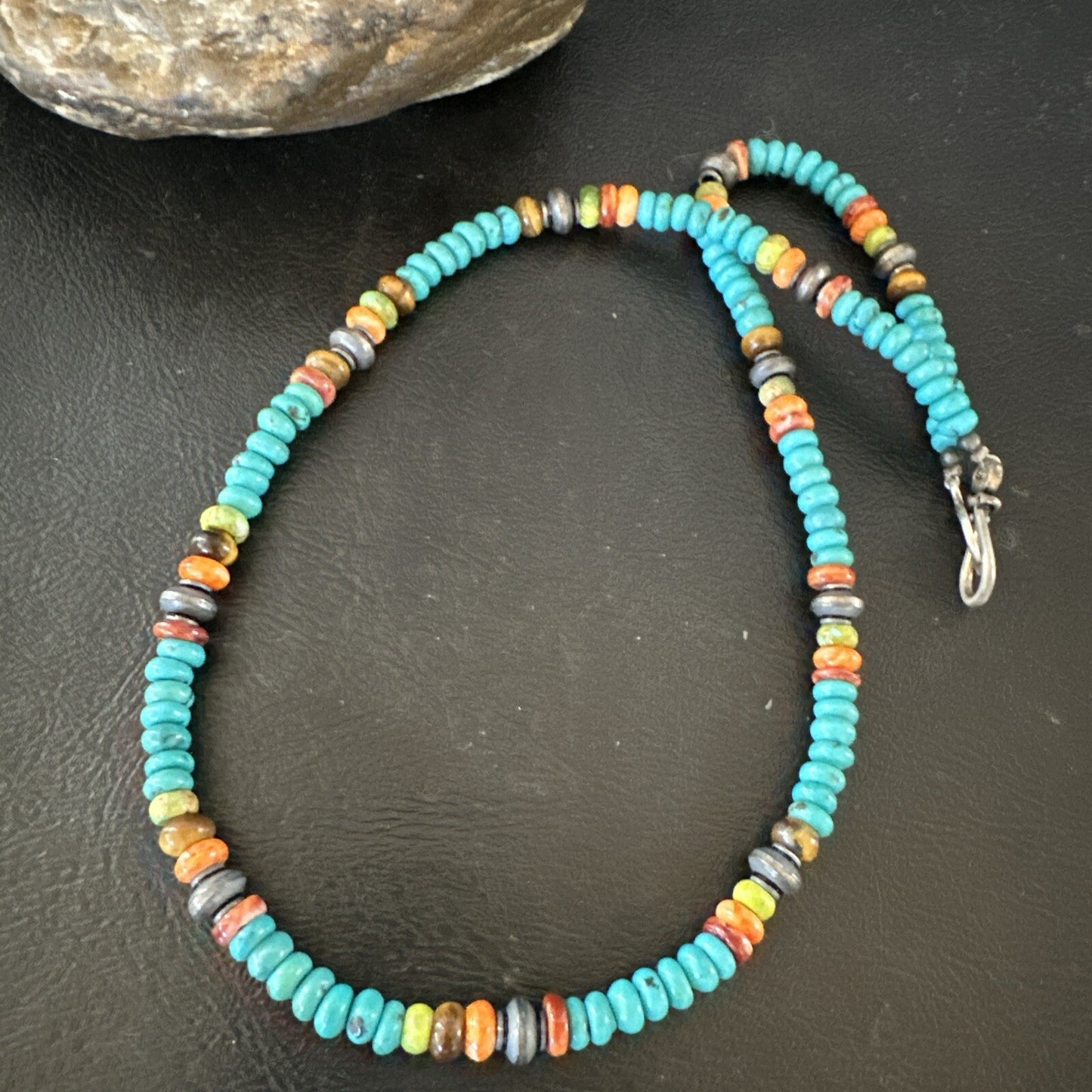 Navajo Sterling Silver Blue Turquoise Spiny Oyster Necklace 19" 10142