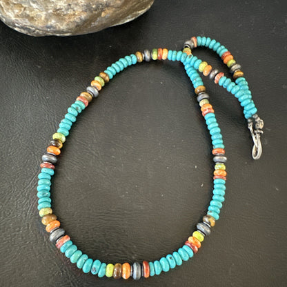 Navajo Sterling Silver Blue Turquoise Spiny Oyster Necklace 19" 10142