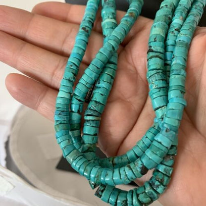 Navajo 3 Strand Turquoise Heishi Necklace Sterling Silver 24" 11776