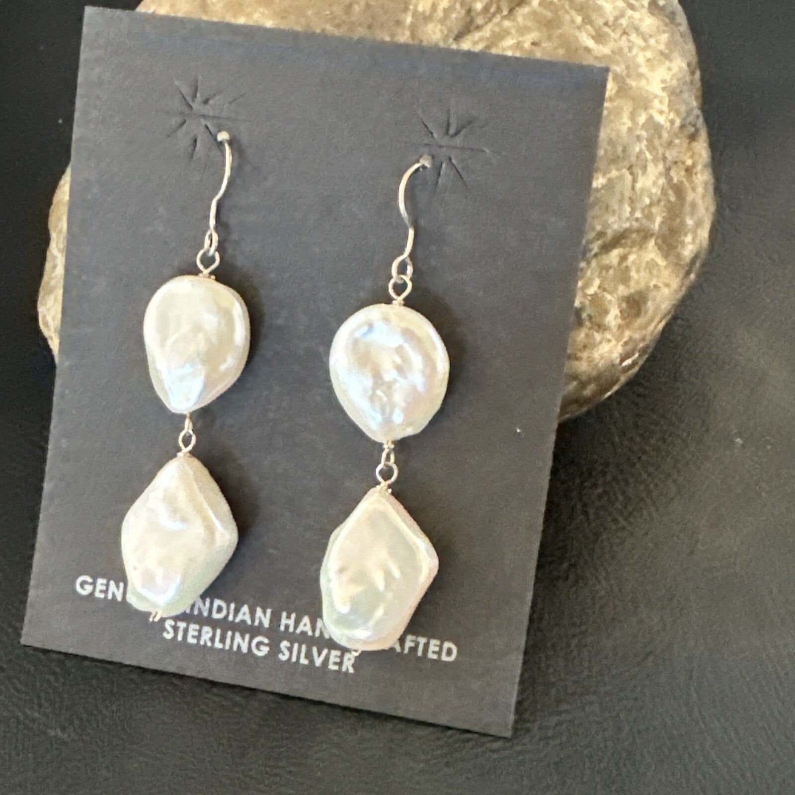 Beautiful White Sterling Silver Freshwater Pearl Dangle Earrings 1.5" 3077