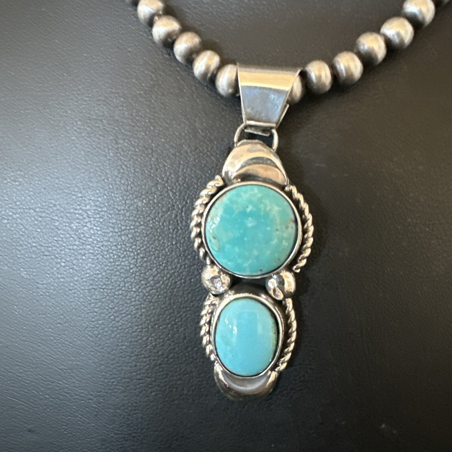 Blue Turquoise 2 Stone Navajo Sterling Silver Cluster Pendant 18192