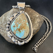 XXL Men's Royston Turquoise Pendant Navajo Pearls Necklace | Sterling Silver | Authentic Native American Handmade | 18745