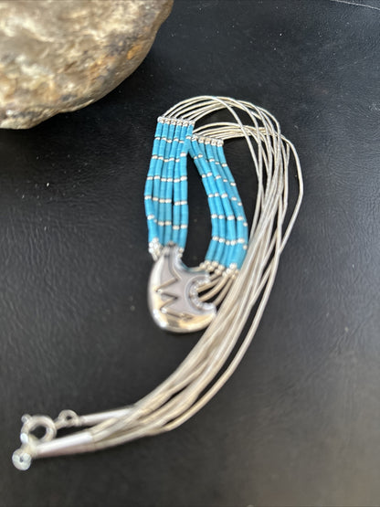 Bear Pendant Turquoise 5 Strand Heishi Liquid Sterling Silver Necklace 14822