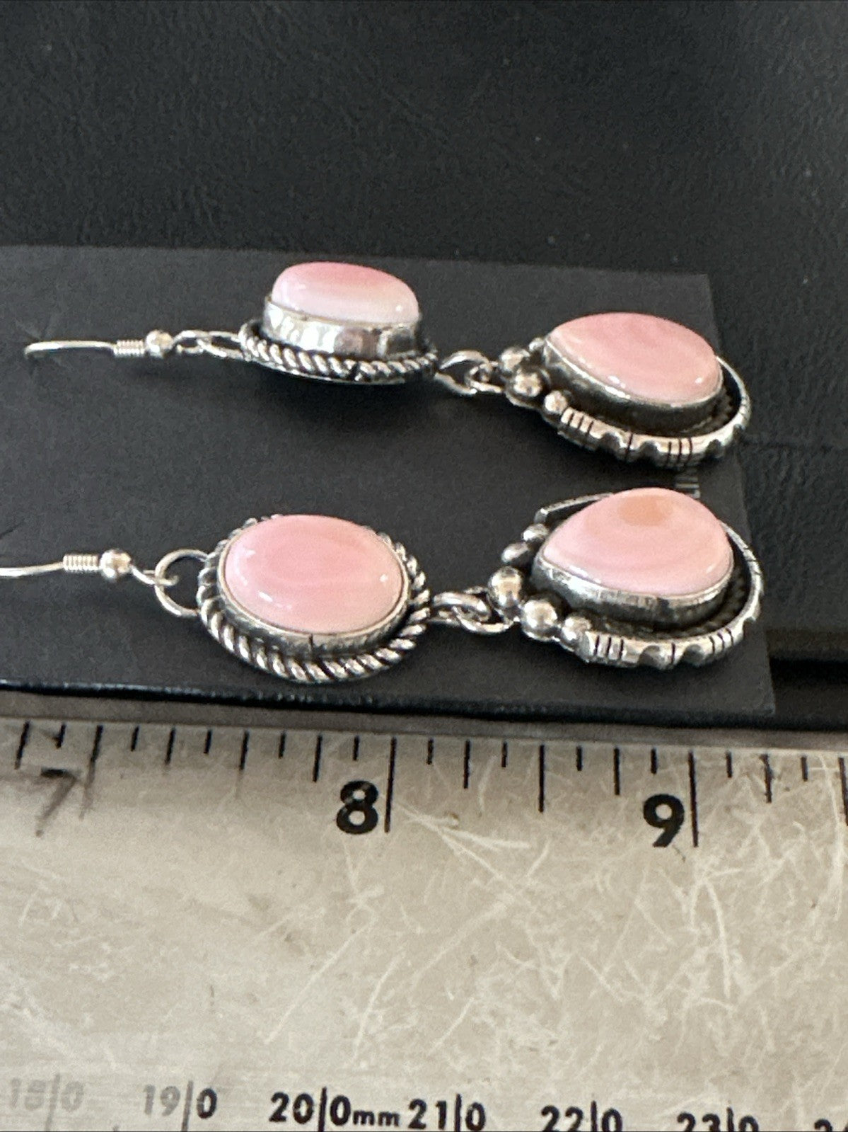 Yazzie Pink Queen Conch Navajo Sterling Silver Dangle Earrings 19320
