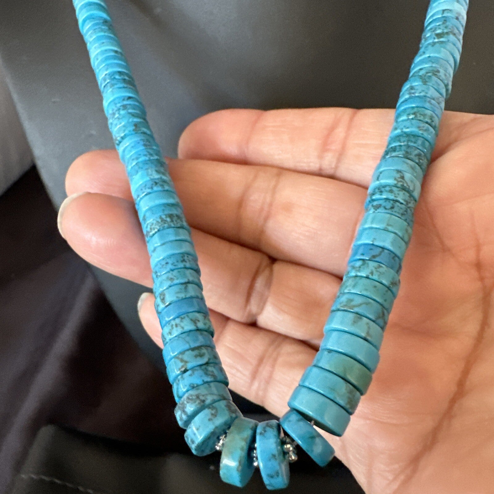 Robin Egg Blue Turquoise Heishi Navajo Sterling Silver Necklace 24" 18325