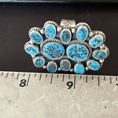 Navajo Cluster Blue Kingman Turquoise Sterling Silver Adjustable Ring Sz 7 18794