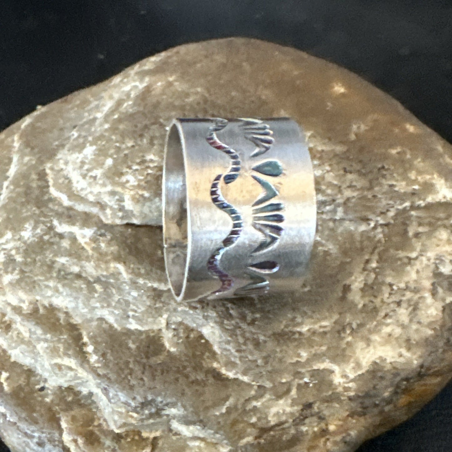 Mens Wedding Wide Band Navajo Stamped Sterling Silver Ring Size 14 19066