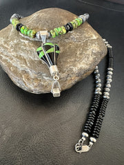 Balloon Green Turquoise Pendant Navajo Necklace 22" | Sterling Silver | Authentic Native American Handmade | 18342
