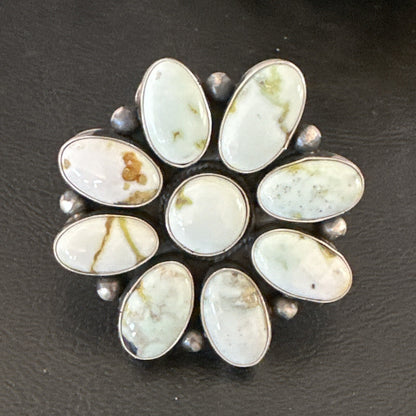 Women Blue Dry Creek Turquoise Cluster Navajo Sterling Silver Ring Sz 9 17772