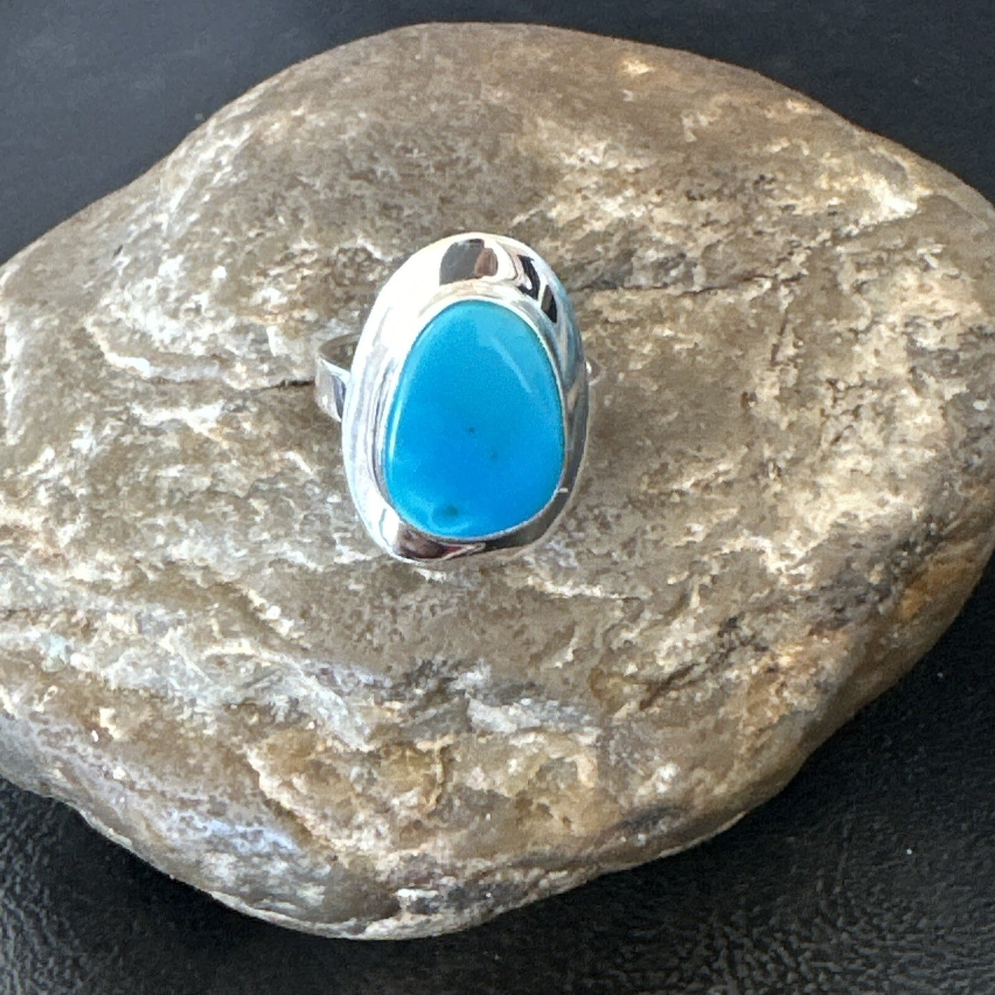 Southwestern Sterling Silver Blue Kingman Turquoise Ring Size 7.5 18525