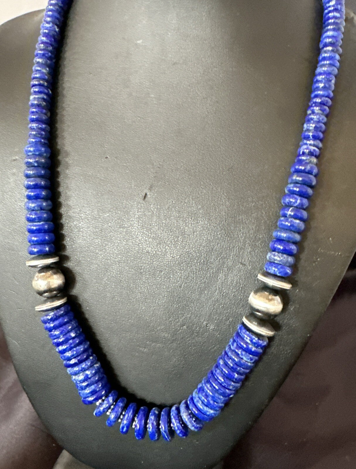 Mens Womens Blue Lapis Lazuli 6-12mm Navajo Sterling Silver 21" Necklace 17885