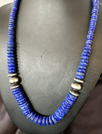 Mens Womens Blue Lapis Lazuli 6-12mm Navajo Sterling Silver 21" Necklace 17885