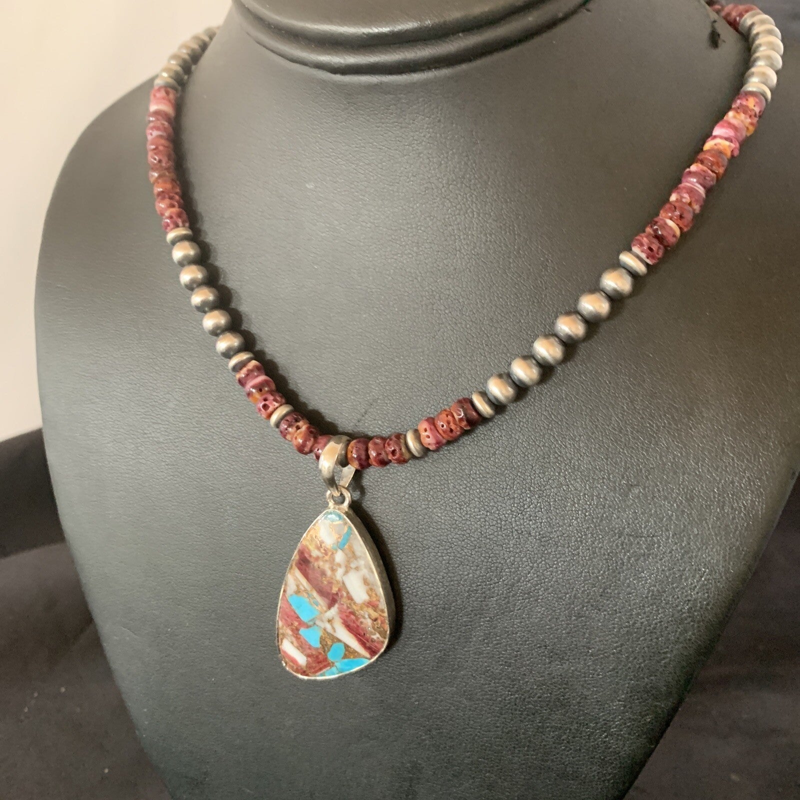 Purple Spiny Oyster Pendant Navajo Sterling Silver Necklace 18" 11902