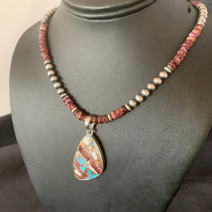 Purple Spiny Oyster Pendant Navajo Sterling Silver Necklace 18" 11902