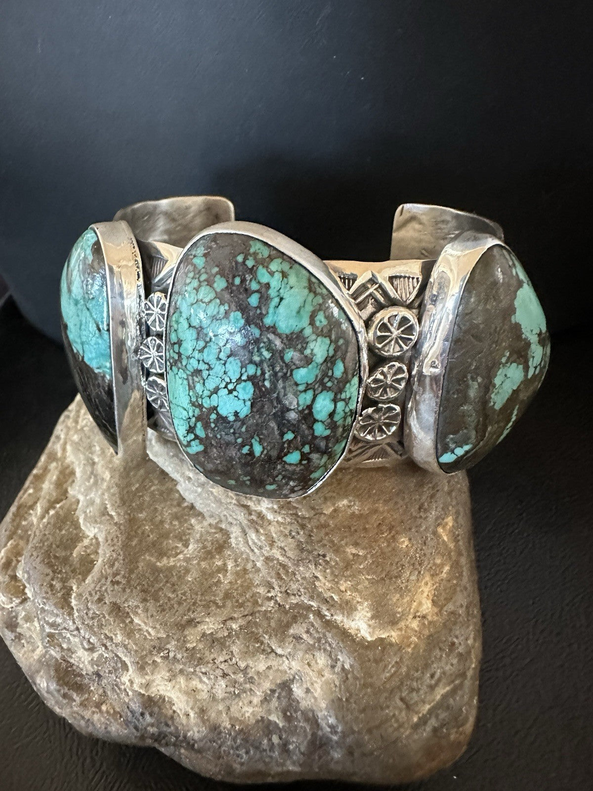 Mens Blue Spiderweb Turquoise Navajo Sterling Silver Cuff Bracelet 7.25" 19435