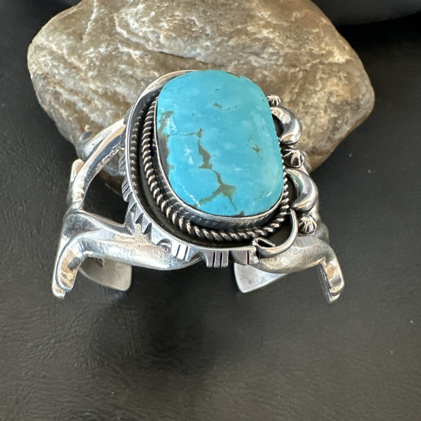 Tufa Women Blue Kingman Turquoise Navajo Sterling Silver Cuff Bracelet 19351