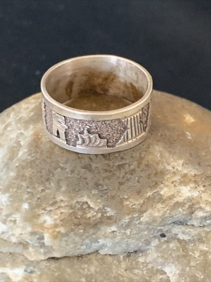Native American Navajo Stamped Sterling Silver Pueblo Ring Size 10 14750