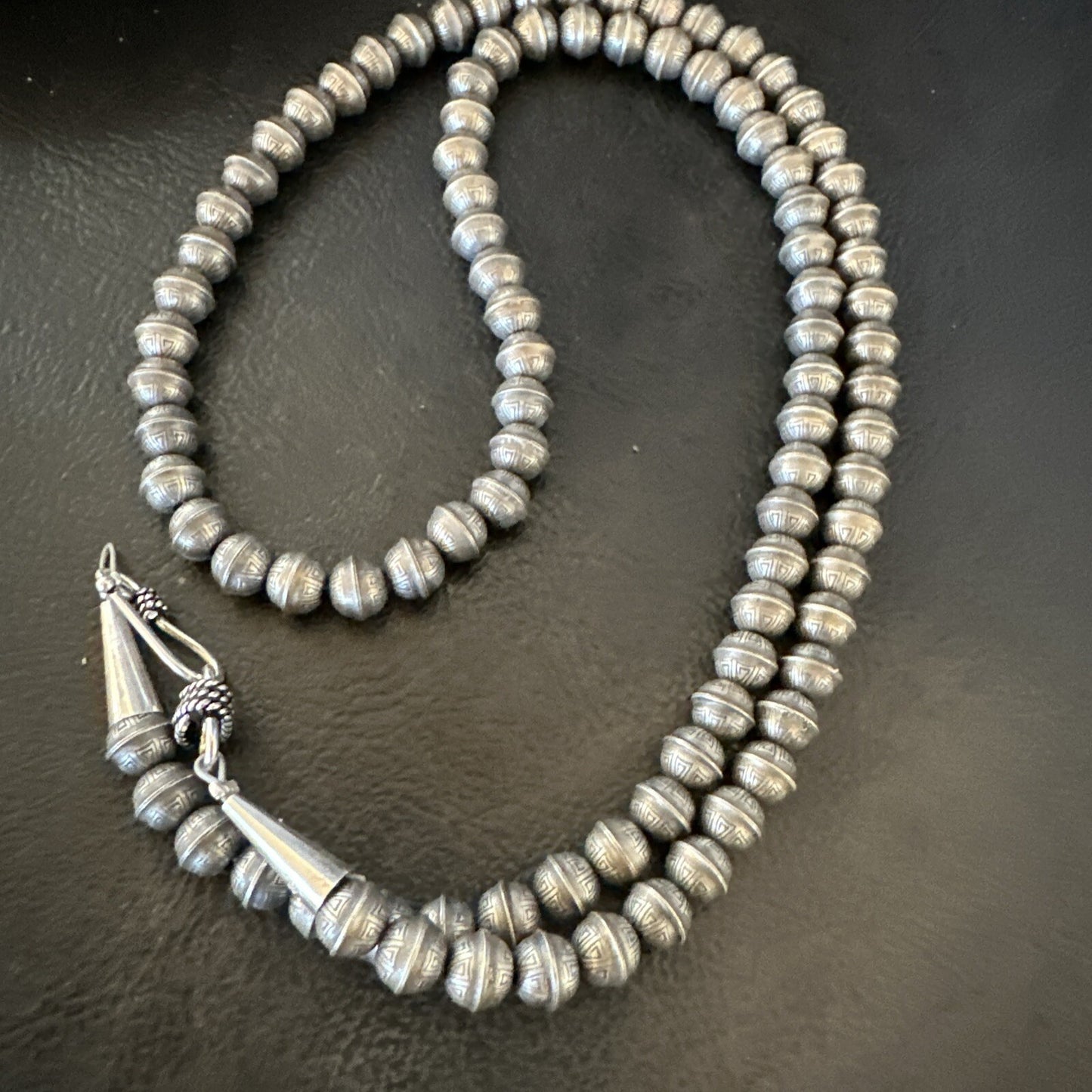 6mm Hand Stamped Bench Navajo Pearls Sterling Silver Bead Necklace 23" 90223