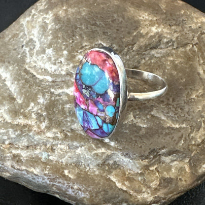 Blue Turquoise Spiny Oyster Southwestern Sterling Silver Ring Size 11 18450