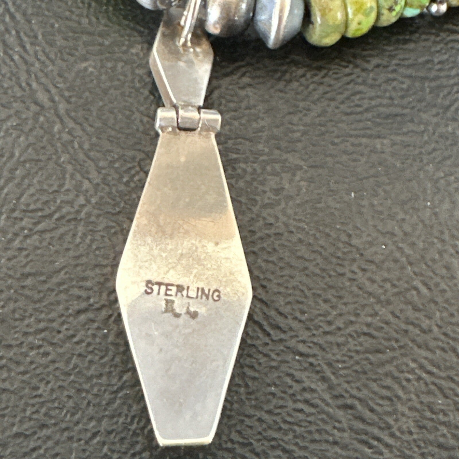 Womens Green Gaspeite Turquoise Pendant Navajo Sterling Silver Necklace 17881