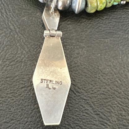 Womens Green Gaspeite Turquoise Pendant Navajo Sterling Silver Necklace 17881