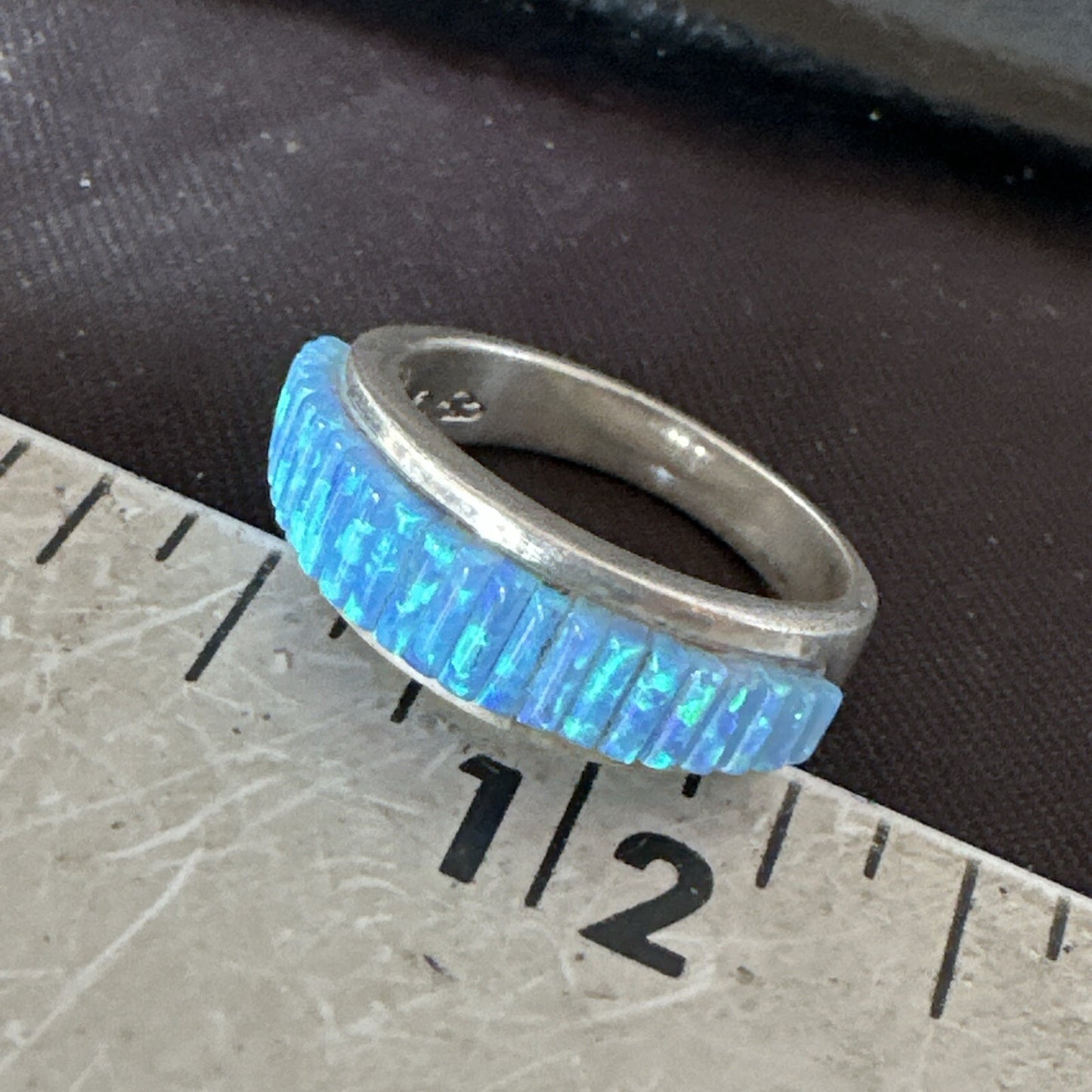 Blue Opal Navajo Sterling Silver Band Inlay Ring Size7 18800