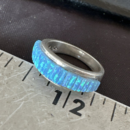 Blue Opal Navajo Sterling Silver Band Inlay Ring Size7 18800