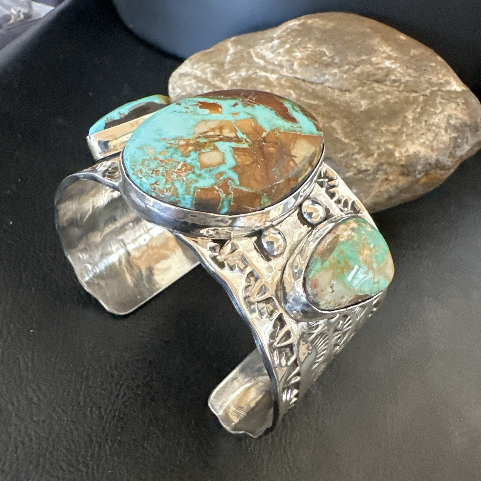 Navajo Green Royston TURQUOISE Sterling Silver Cuff Bracelet 17937