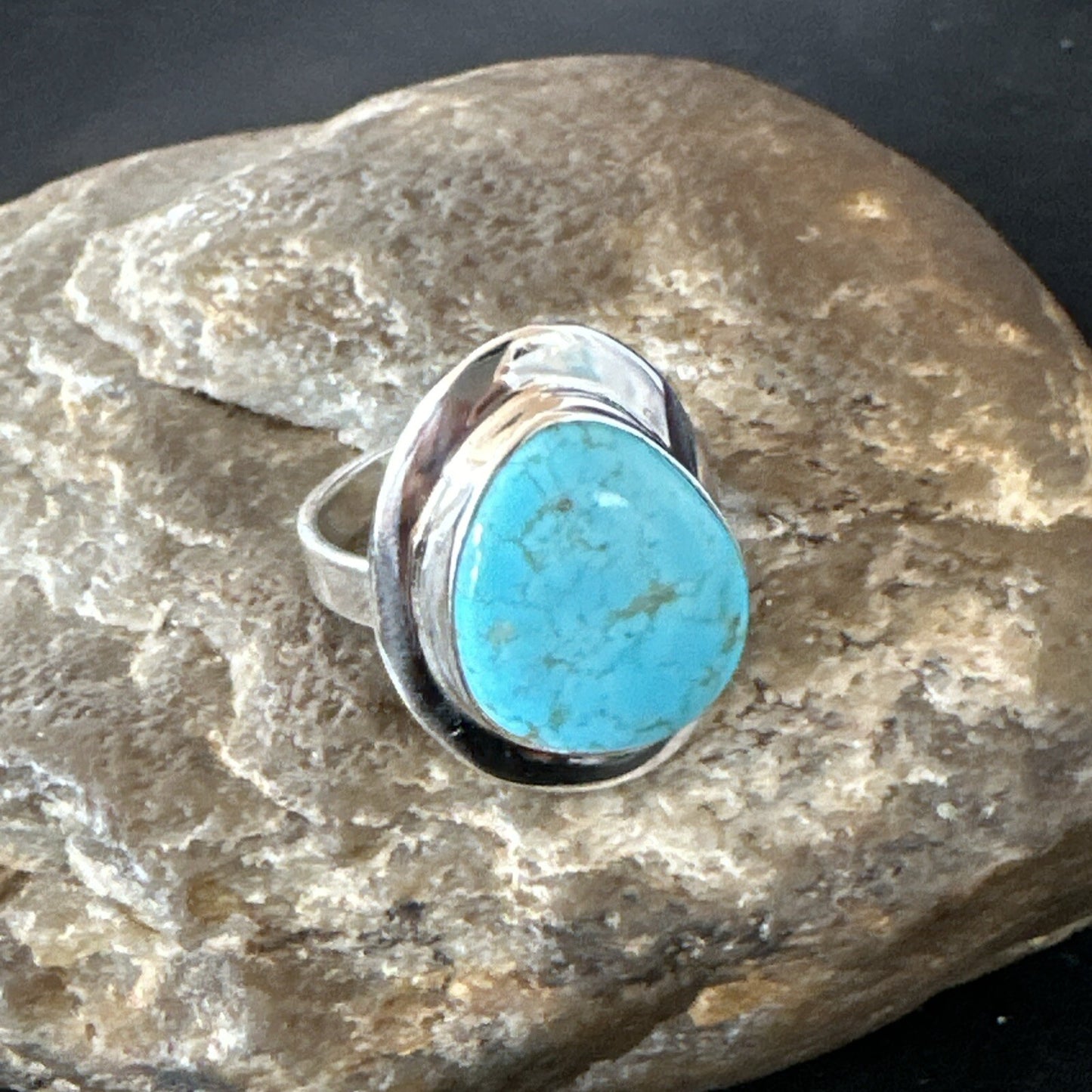 Blue Turquoise Spiny Oyster Southwestern Sterling Silver Ring Size 10 18532