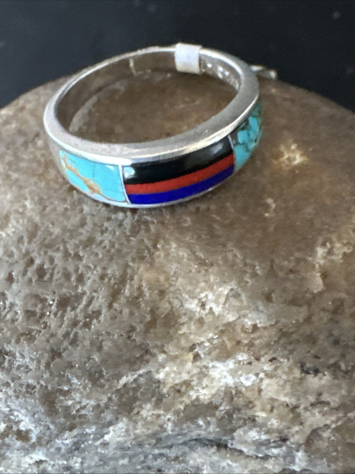 MultiColor Navajo Sterling Turquoise Spiny Oyster Inlay Ring Sz 6.5 18709