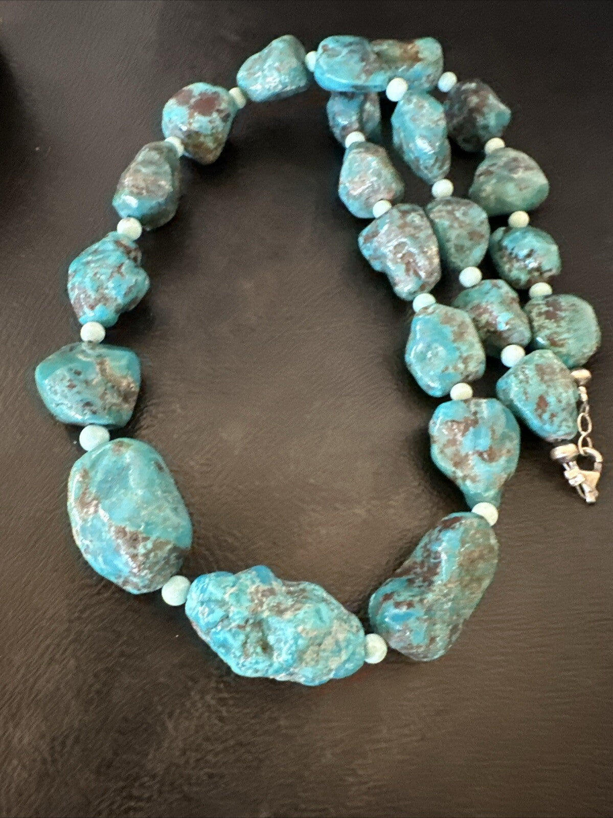 Blue Turquoise Chunky Nugget Navajo Sterling Silver Necklace 22” 18303