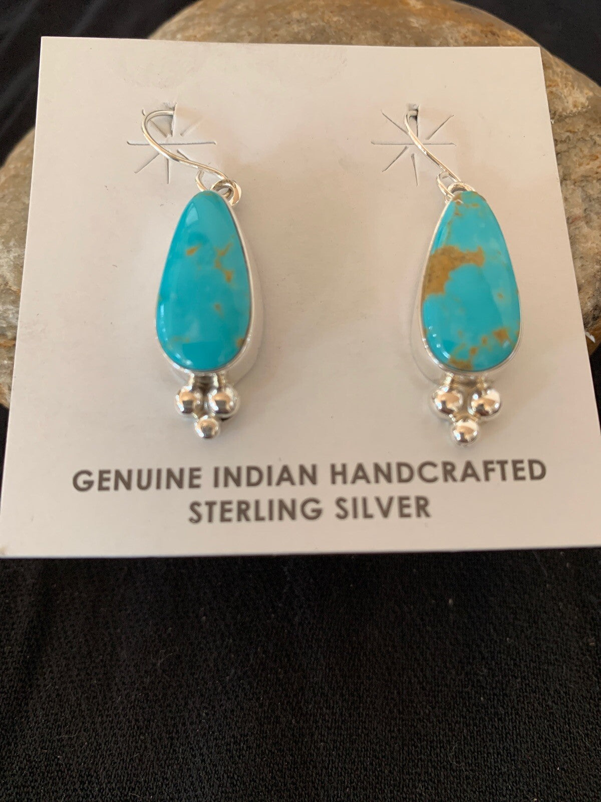 Womens Blue Turquoise Navajo Sterling Silver Earrings 1" 12981