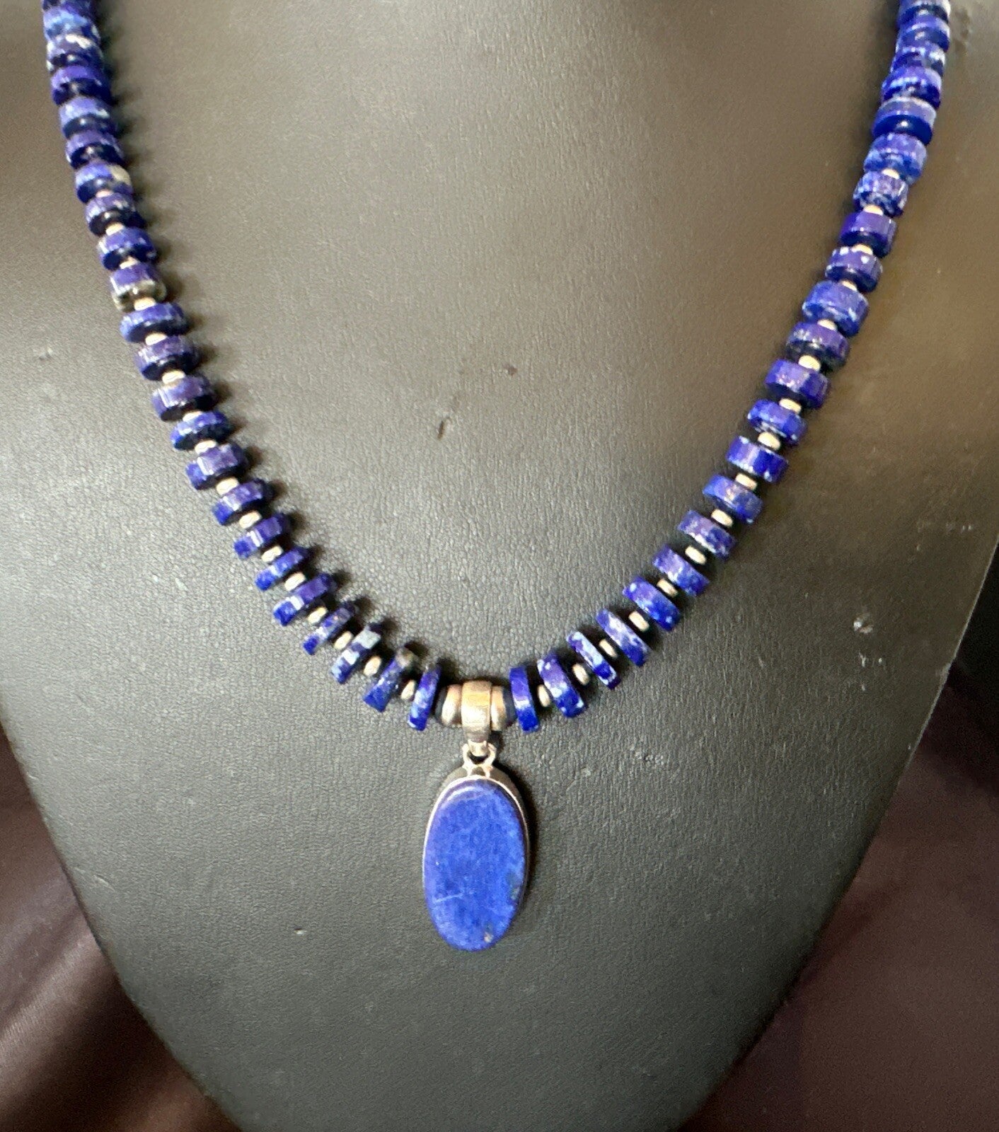 Mens Womens Blue Lapis Lazuli Navajo Sterling Silver Pendant Necklace 22” 18338