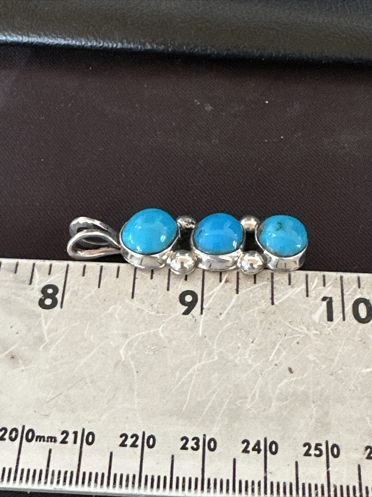 Robin Egg Turquoise 3 Stone Navajo Sterling Silver Cluster Pendant 18337