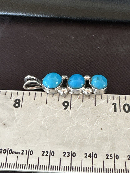 Robin Egg Turquoise 3 Stone Navajo Sterling Silver Cluster Pendant 18337