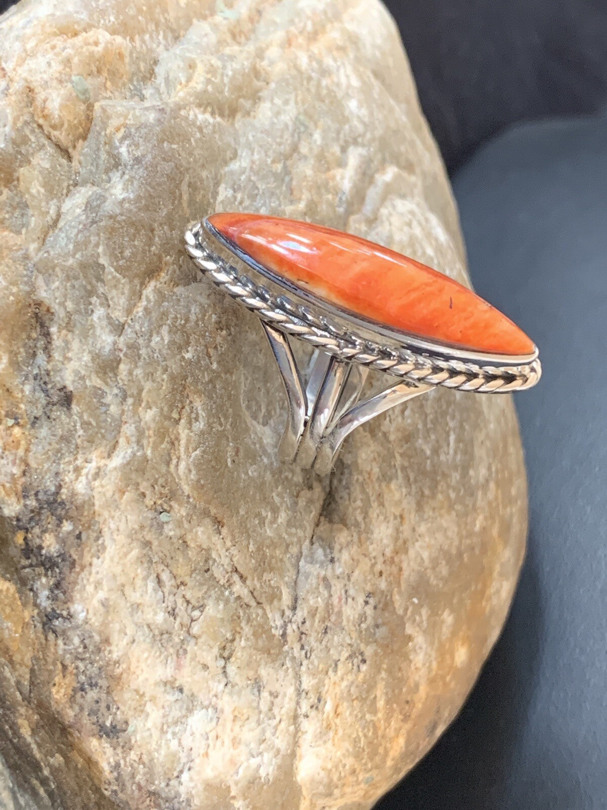 Red Spiny Oyster Navajo Sterling Silver Ring Size 5.5 14693