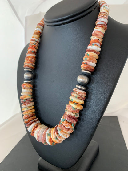 Native Purple Spiny Oyster Navajo Pearls Sterling Silver Necklace 20" 03241