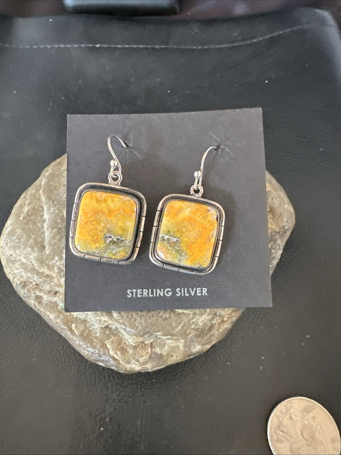 Womens Bumblebee Jasper Navajo Sterling Silver Earrings 15837