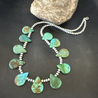 Blue Green Turquoise Teardrop Navajo Pearls Sterling Silver Necklace 14390