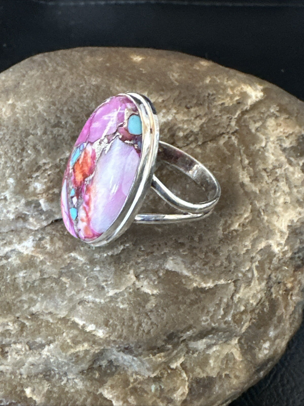 Blue Turquoise Purple Spiny Oyster Navajo Sterling Silver Ring Size 10 18203