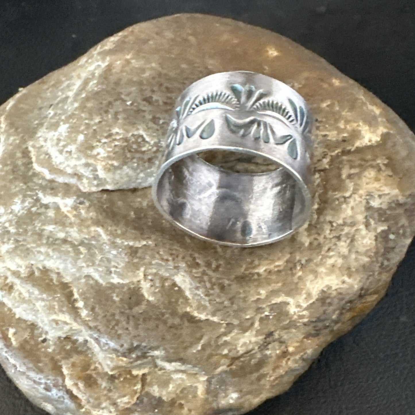 Mens Wedding Wide Band Navajo Stamped Sterling Silver Ring Size 12 19065
