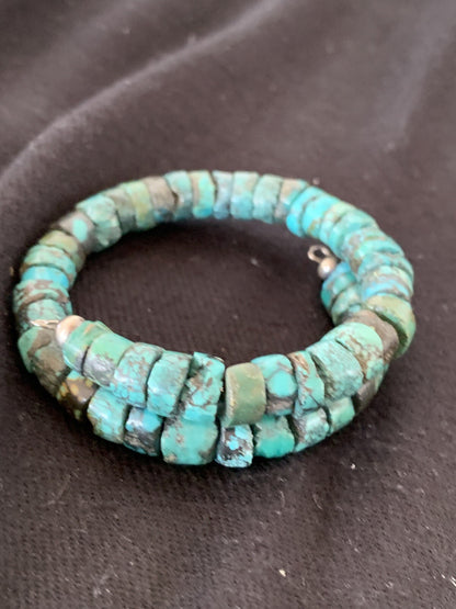Navajo Natural Turquoise Heishi Bracelet Stainless Steel Memory Wire 17609