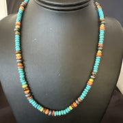 Navajo Blue Turquoise Spiny Oyster Necklace 19" | Sterling Silver | Authentic Native American Handmade | 10142