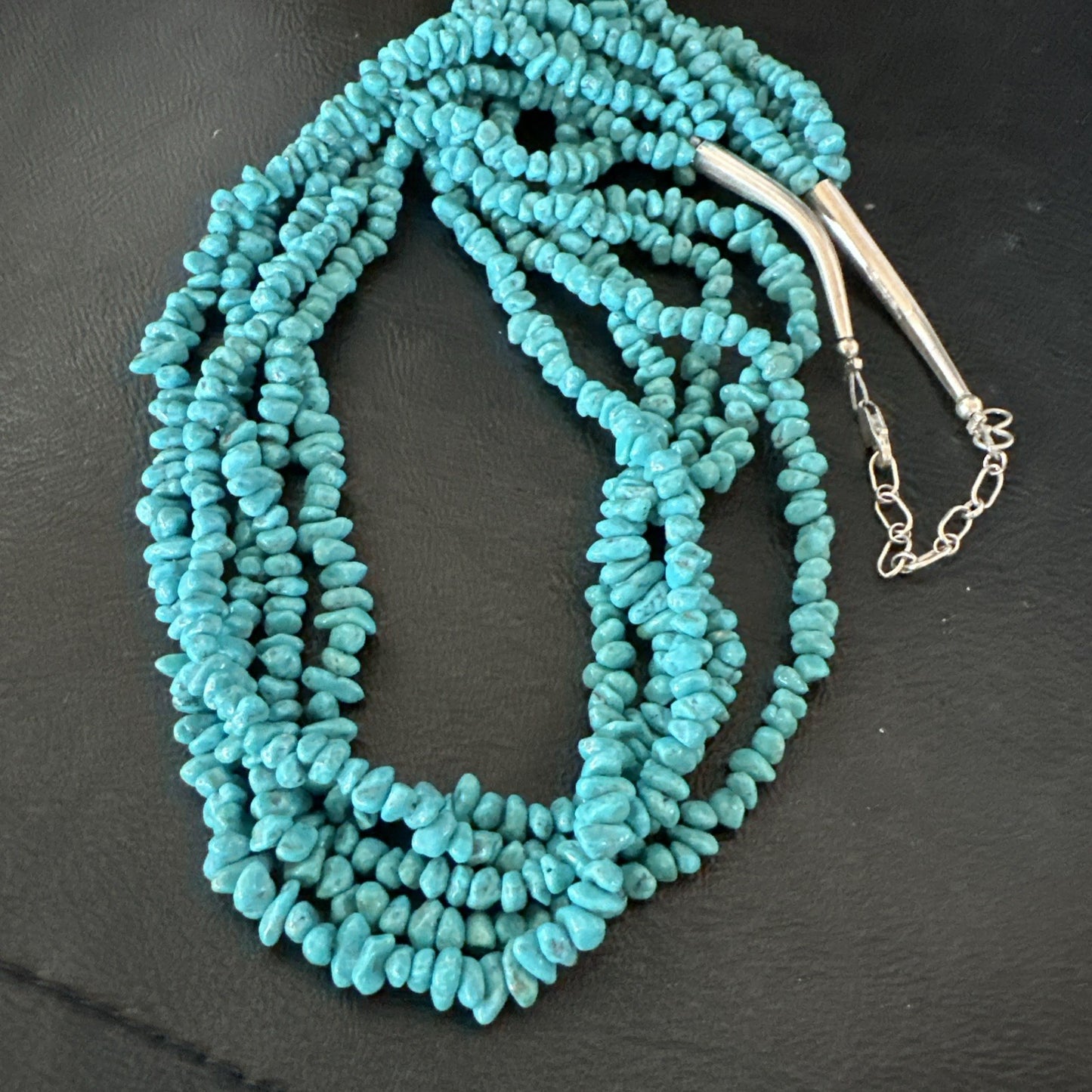 Navajo Sterling Silver  Nugget SB Blue Turquoise 5 Strands Necklace 20” 19662
