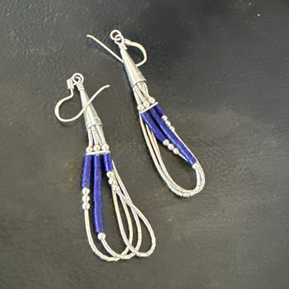 Blue Lapis 3S Heishi Liquid Sterling Silver Dangle Earrings 18099