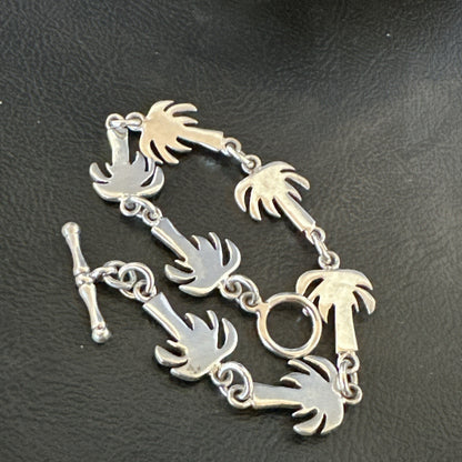 Palm Tree Old Pawn Sterling Silver Link Bracelet 7” 18130