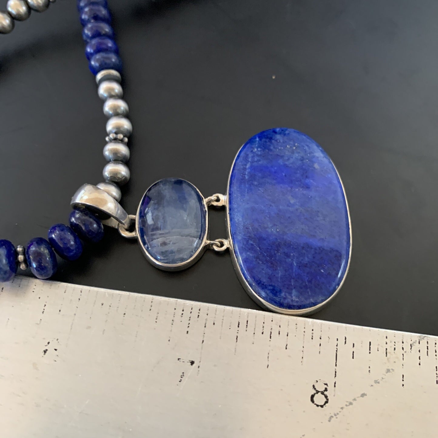 Lapis Lazuli Pendant Navajo Pearls Sterling Silver Necklace 11366